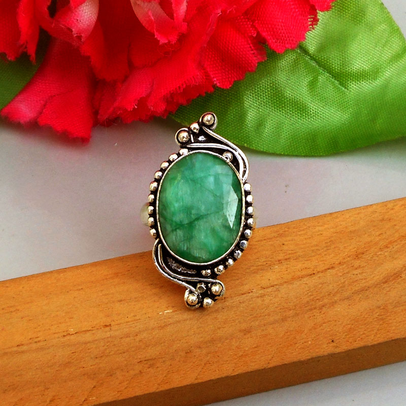 Emerald Silver Plated Ring May Birthstone