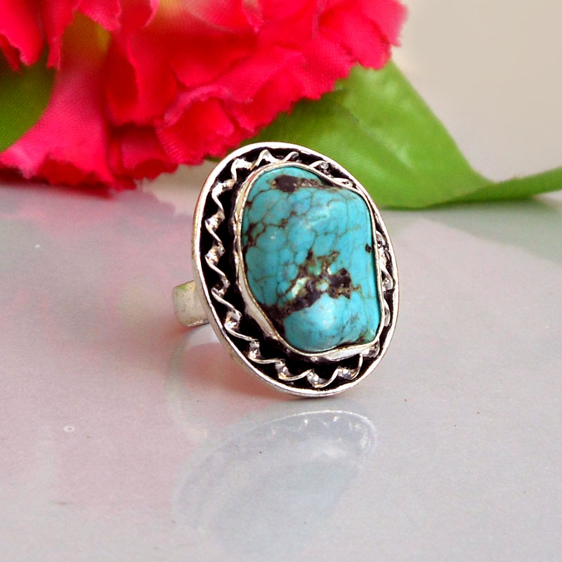 Natural Raw Turquoise Ring Handmade Brass Ring