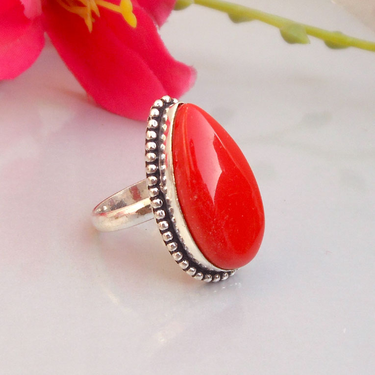 Coral Ring, Coral Gemstone Ring, Coral Jewelry