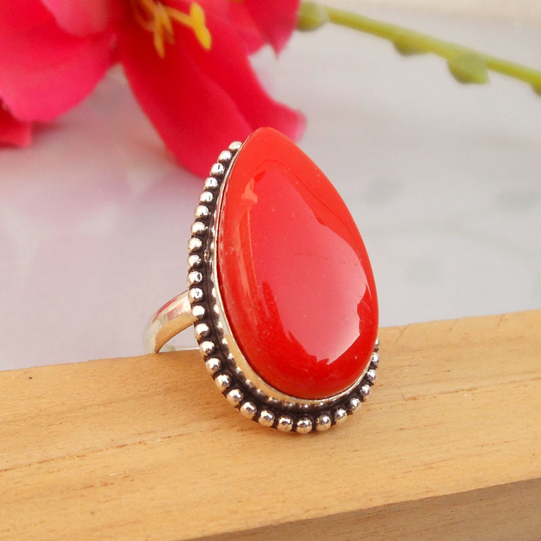 Red Coral Gemstone Ring Boho ring
