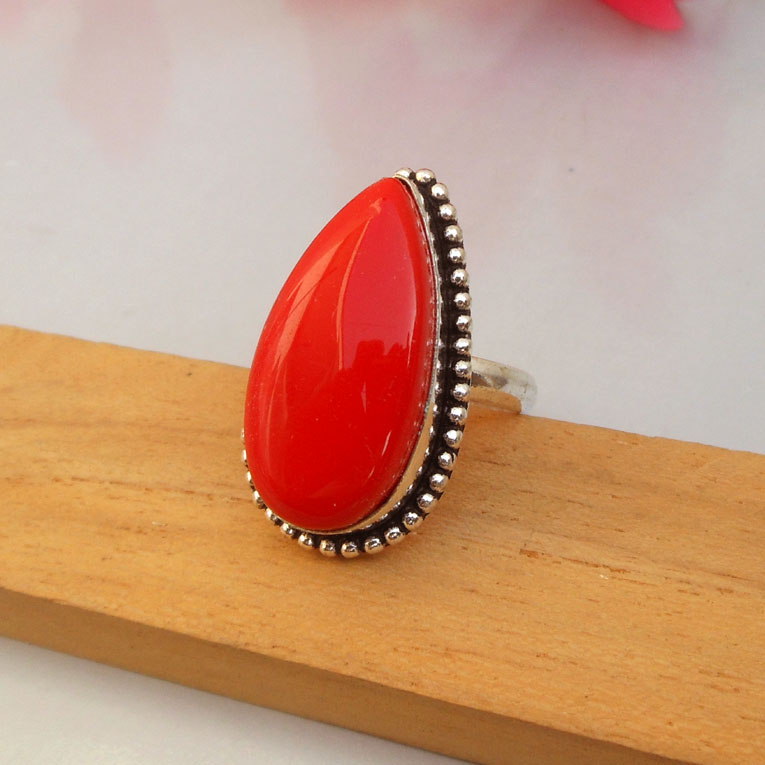 Red Coral Ring Statement Ring Boho Silver ring